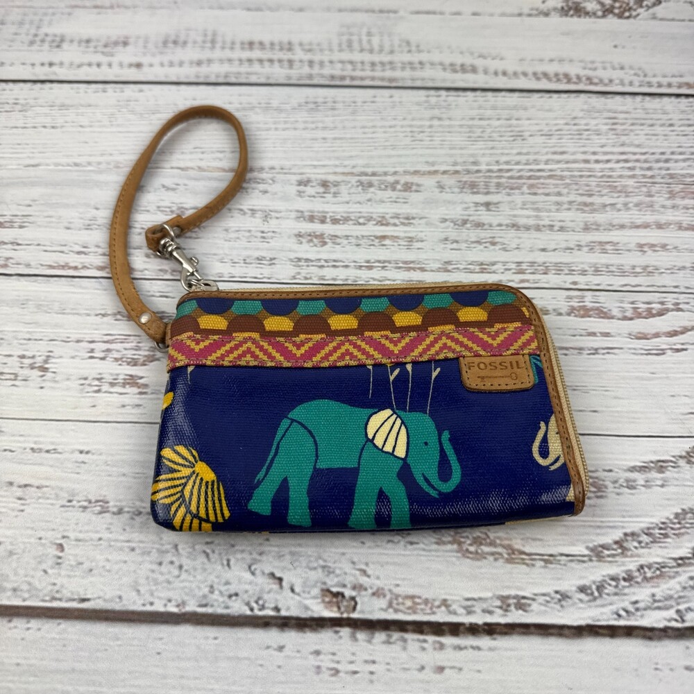 Vintage Fossil Elephant Blue Wristlet